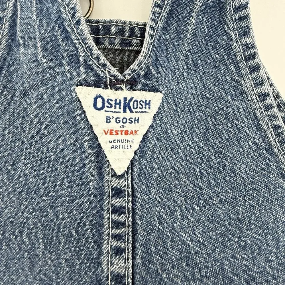 Vintage OshKosh B'gosh Bib Overalls 12m Blue Denim VESTBAK Made USA 80s-90s